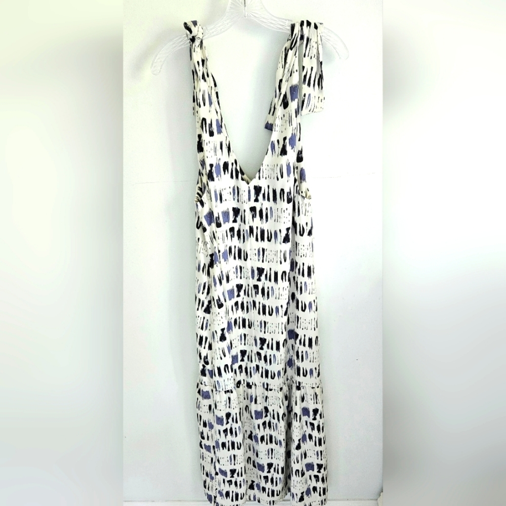 Banana Republic Maxi purple white dress ties at shoulders
